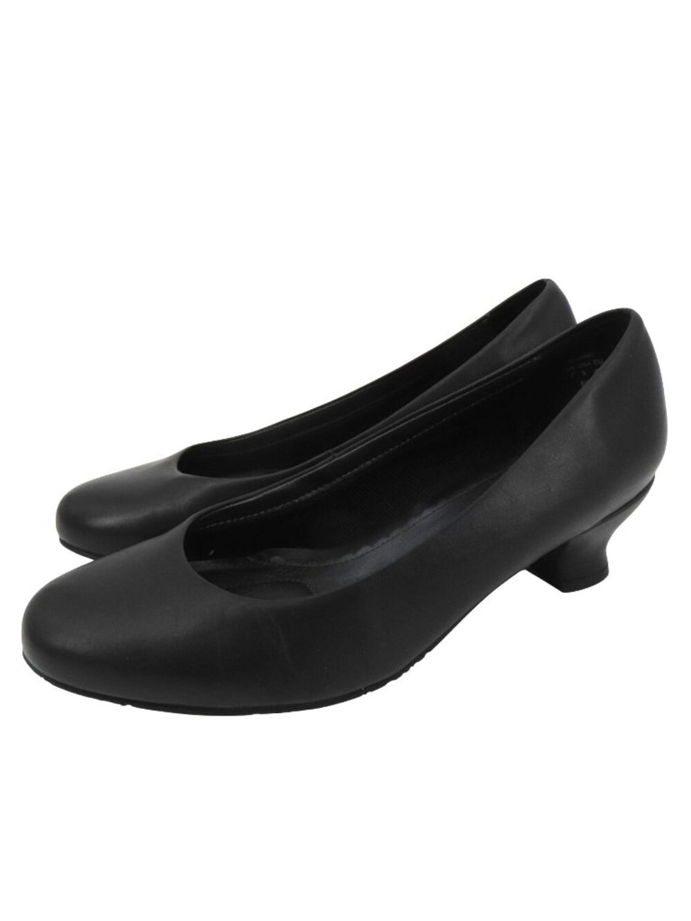 Hotter Women 9 SHIMMY Solid Black Leather Slip On Chunky High Heel Pump Shoes